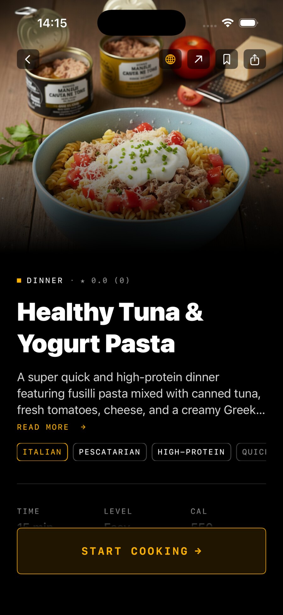 Mise recipe screen